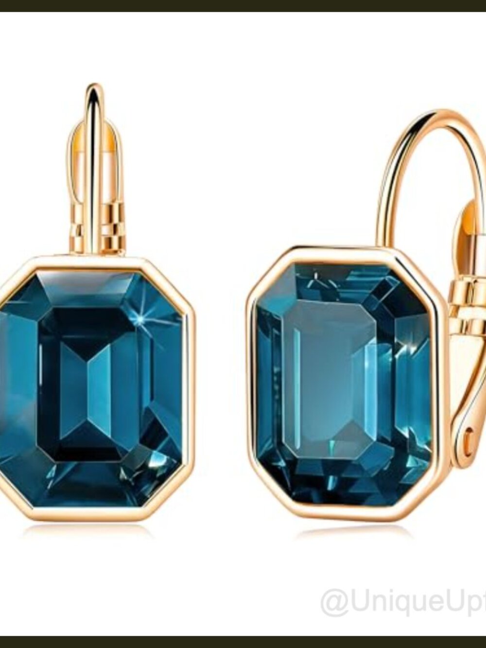 Austrian Crystal Octagon Leverback Drop Earrings 14K Rose Gold Plated